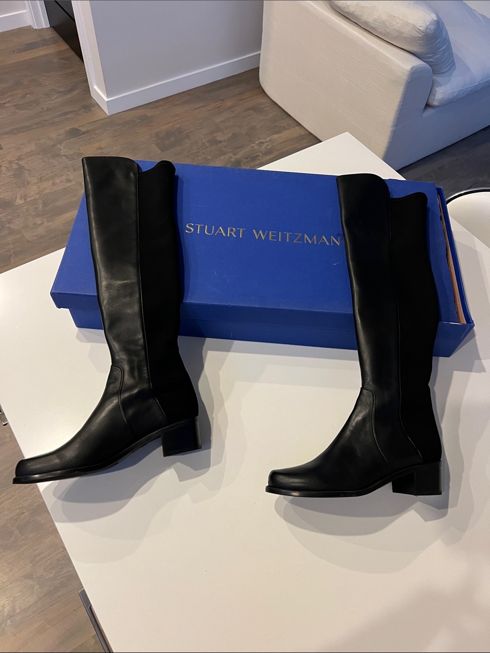 Stuart Weitzman reserve 5050 over the knee black leather stretch boots size 7